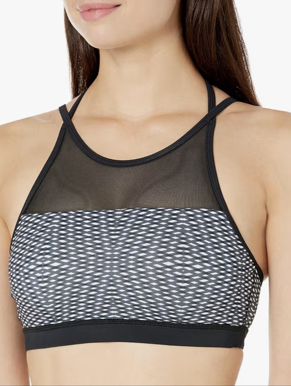 *Shape Activewear Black & White Patterned High-Neck Mesh Strappy Sports Bra Sz M